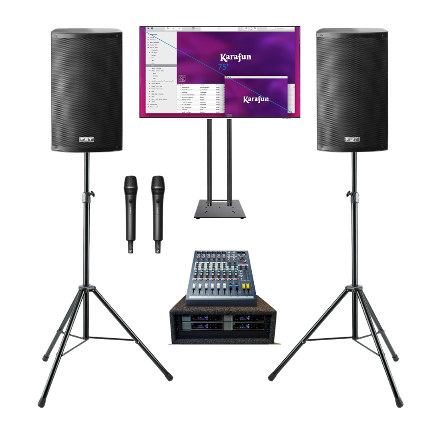 Karaoke set met 75 inch scherm tot 100 personen.